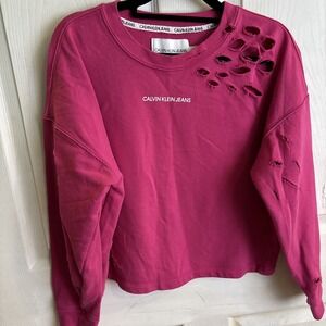 CALVIN KLEIN PERFORMANCE DISTRESSED SWEATSHIRT WOMENS LONG SLEEVE DARK PINK M